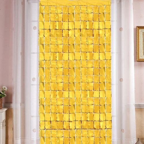 Imagen 4 de 6 de Cortina Metalizada De Cuadrados 2x1m Atrás Mesa Decoración