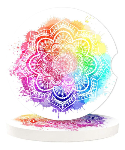 Portavaso Absorbente Diseño Flor Arco Iris Mandala Para Base