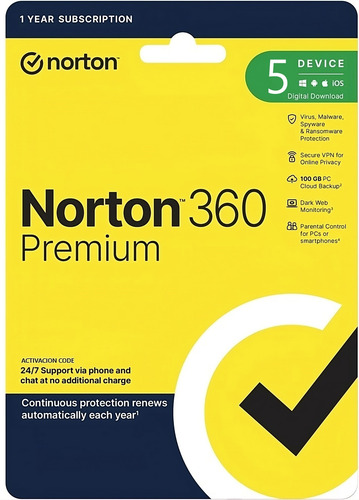 Antivirus Norton 360 Premium - 5 Dispositivos 1 Año