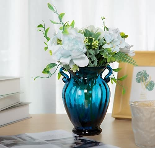 Lujoso Jarrón De Flores De Cristal Azul Para Centro De Mesa,