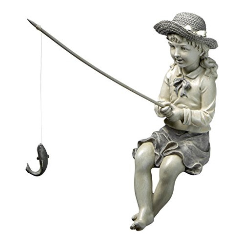 Eu9305 Big Catch Fisherwoman Girl Fishing Garden Statue...