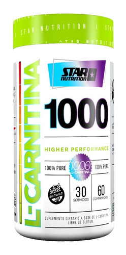 L-carnitine 1000 60 Tabs Star Nutrition Amino Quemador De Grasas Natural Sin Efecto Rebote