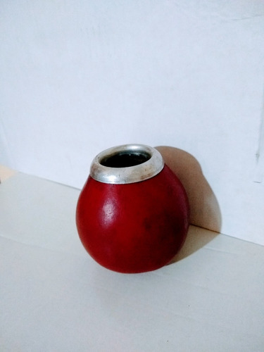 Mate De Calabaza Rojo  Con Boquilla De Metal Hermoso