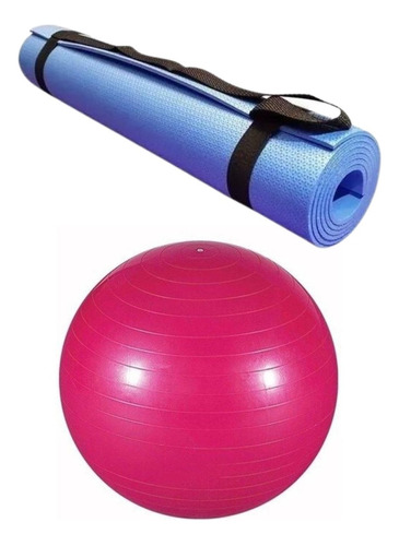 Colchonete Yoga Tapete Bola Exercicios 65 Cm Kit Com 2 Peças Cor Azul/Rosa