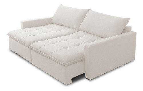 Sofá Cama Retrátil Reclinável Sala 208cm Lari Bouclê Cru