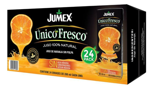 Juguitos Único Fresco Sin Pulpa 24x200ml Bebida Naranj Jumex