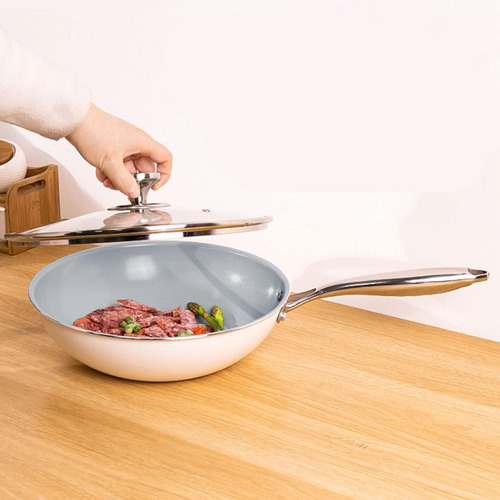 - Wok Antiadherente Con Tapa Sartén Para Saltear Sartén S