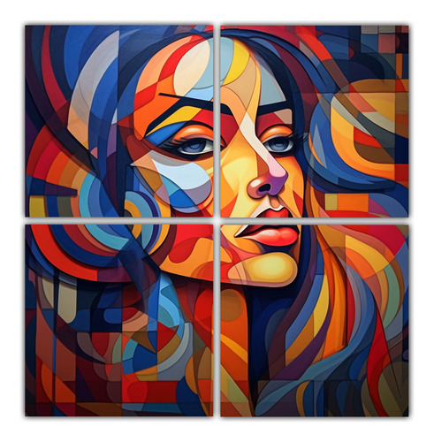 100x100cm Cuadro Mujer Pintada En Cubismo Con Detalles Intri