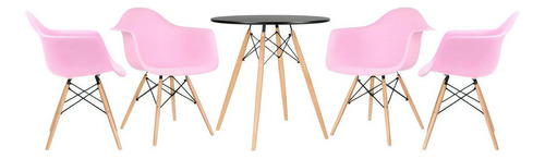 Conjunto Jantar Eames Mesa 70 Cm 4 Cadeiras Daw Cores Cor Mesa preto com cadeiras rosa