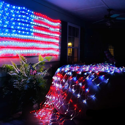 Cadena De Luces Con Bandera Estadounidense Con 420 Led Super
