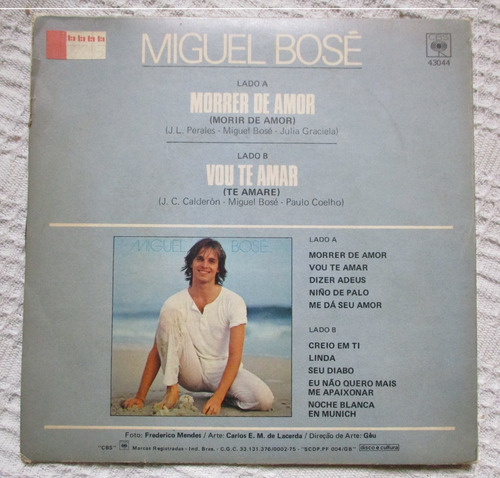 Imagen 2 de 5 de Miguel Bosé - Morrer De Amor / Vou Te Amar (cbs 43044) Brasi