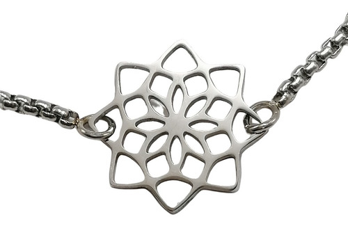 Imagen 2 de 8 de Pulsera Ajustable Mujer Dije Mandala Acero Inoxidable Plata