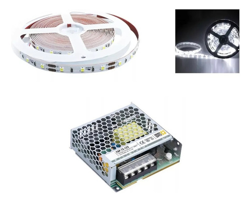 Cinta Led Luz Fría Adhesiva 5m + Fuente Alimentación 12v 75w