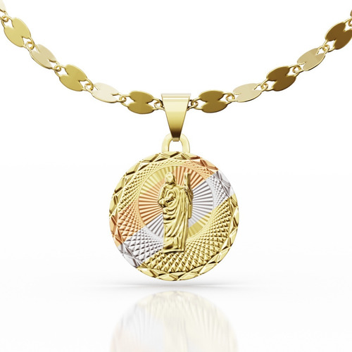 Collar Medalla Virgen, San Judas Tad, Espíritu Santo Oro 10k