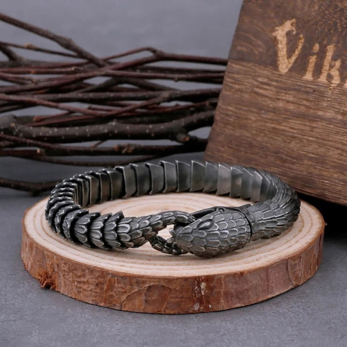 Pulsera Hombre De Lujo Escamas De Serpiente Ouroboro Vikings