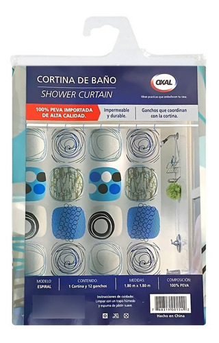 Cortina De Baño Plástico Con Ganchos Oxal 1.8m X 1.8m Color Multicolor Espiral