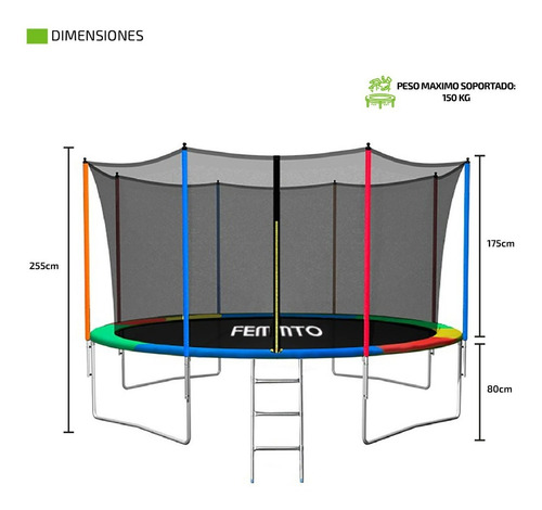 Imagen 4 de 10 de Cama Elastica 4.30 Metros Trampolin Red Protectora Chicos