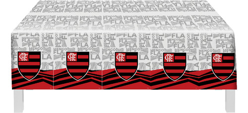 Toalha Plástica De Mesa Decorativa Time Flamengo Festa Cor Preto, Vermelho e Branco