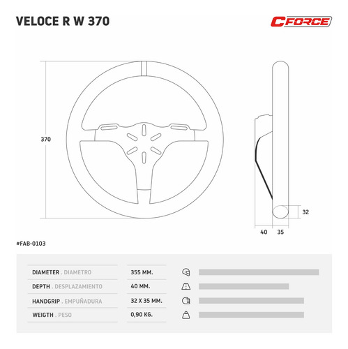 Volante Deportivo C-force Veloce R W 370 Mm Gamuza Collino