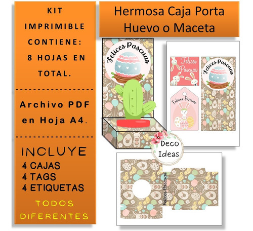 Imagen 6 de 6 de Kit Imprimible 09 Pascuas Caja Porta Huevo + Etiqueta + Tag