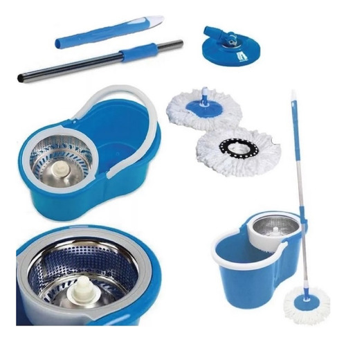 Balde Spin Mop 15 L Esfregão Giratório Cesto Inox 1 Refil Cor Azul