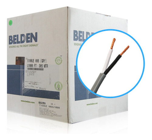 Cable Belden Gris 2 Conductores Calibre 14 Awg 100% Cobre