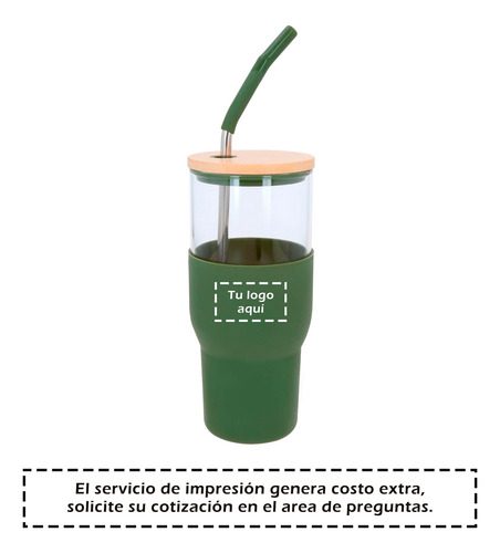 Cilindro 850 Ml De Vidrio Con Tapa De Bambú Y Popote