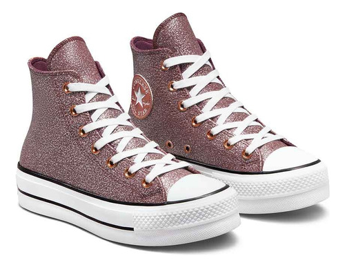 Converse Bota Plataforma Hi Glitter Dark Wine