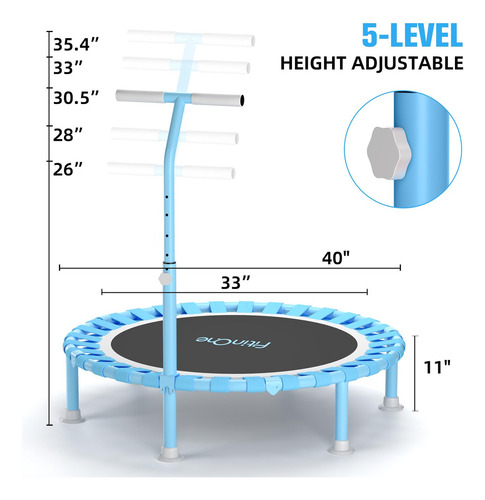 Trampolín Fitness 40 Pulgadas Con Barra Ajustable Plegable