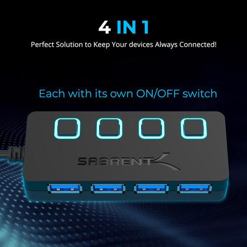 Hub Usb Sabrent Usb 3.0 De 4 Puertos Con Interruptores De Al