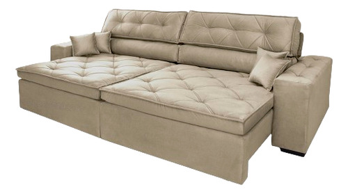 Sofá Austin 2,82m Retrátil, Reclinável com Molas no Assento e Almofadas, Suede Bege Cama inBox