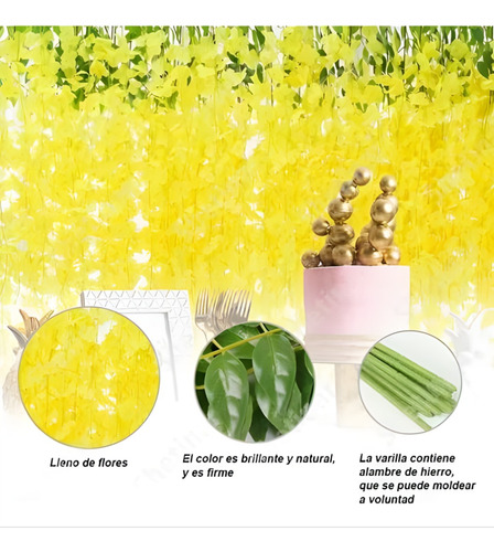 1.1m Flores Artificiales Glicina De 12pk Wisteria Colgantes Amarillo