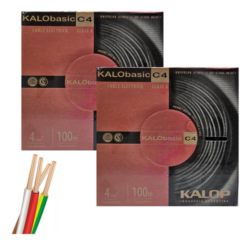 Pack X2 Cable Unipolar 4mm Kalop Normalizado (200 Metros)