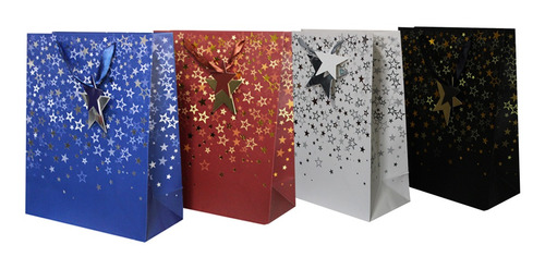 Imagem 1 de 3 de Sacolas Para Presentes Decoradas Kraft Estrelas Com 12