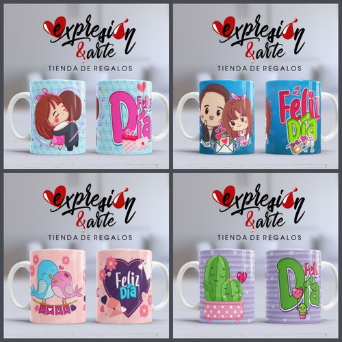 12 Plantillas San Valentin - Enamorados Editables Para Tazas