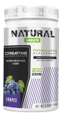 Creatina Monohidratada 1kg Green 200 Servicios Uva