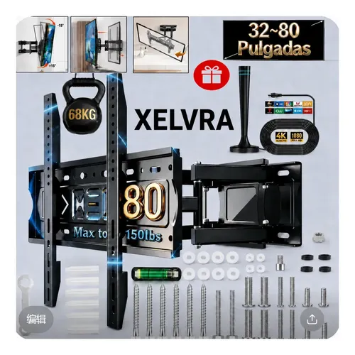 Soporte para TV de pared giratorio e inclinable universal 32–80 pulgadas VESA 600×400 mm base para televisión extensible 68 kg acero frío fácil instalar soporte monitor y pantalla plana