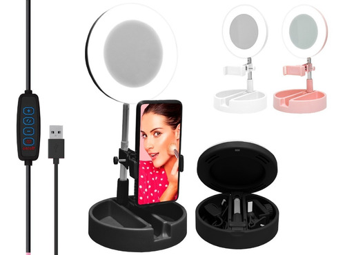 Espejo Selfie Porta Celular Luz Led Ring Light Usb Maquillaj