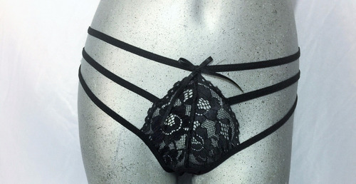 Tanga Bikini Tiras Encaje Transparencia Erotico Fetich Negro