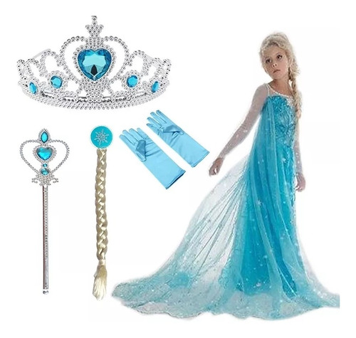 Imagen 1 de 8 de Set Frozen Princesa Elsa Tiara Varita Pelo Guantes Ltf Shop