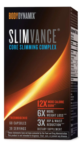 Suplemento em cápsula de niacina BodyDynamix SLIMVANCE SLIMVANCE CORE SLIMMING COMPLEX, mistura patenteada de slimvance.