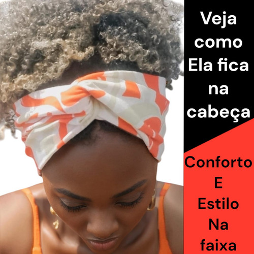 Faixa Cruzada De Cabelo Bandana Aberta Chega Rápido Cor Laranja Estampada
