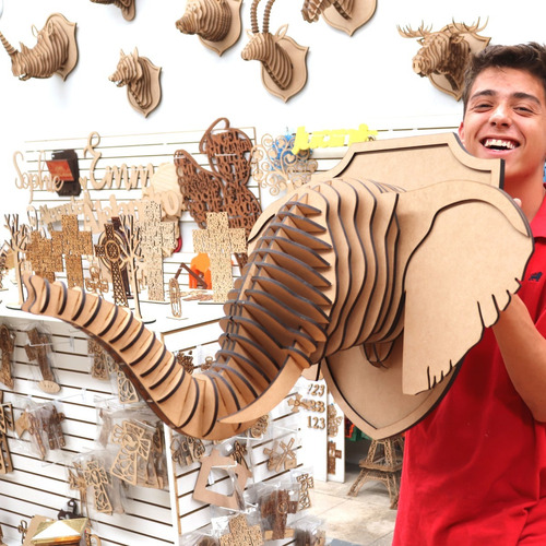 Elefante Cabeza De Animal 3d  Mdf 6 Mm Trofeo Rompecabezas