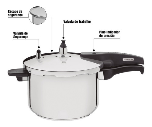 Panela De Pressão Tramontina Fogão Indução 6l Allegra Inox