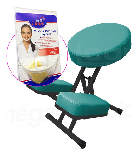 Cadeira Kneeling Chair Reeducação Postural, Máscara Proteção