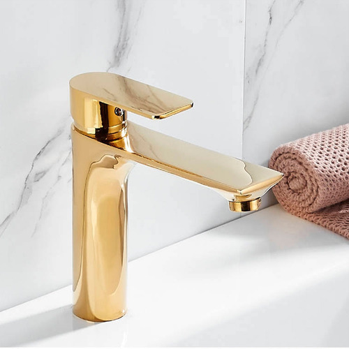 Imagen 2 de 5 de Llave Griferia Lavamanos Monomando Dorado Baño 2 Flexibles..