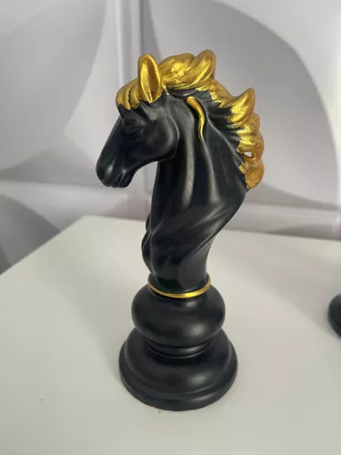 3 Peças De Xadrez Rei Rainha Cavalo Enfeite Decorativo Luxo