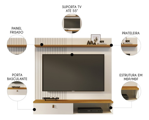 Painel Tv 55 Pol E Bancada Suspensa Talyn Z10 Off/cinamomo -