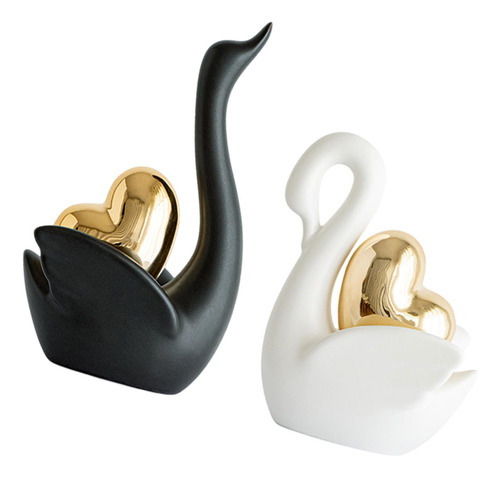 2 Piezas Figuras De Cisne Adorno De Mesa En Y Negro