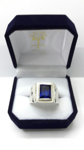 Anillo -sello Hombre Mesa En Plata Y Piedra Azul (circonia) 